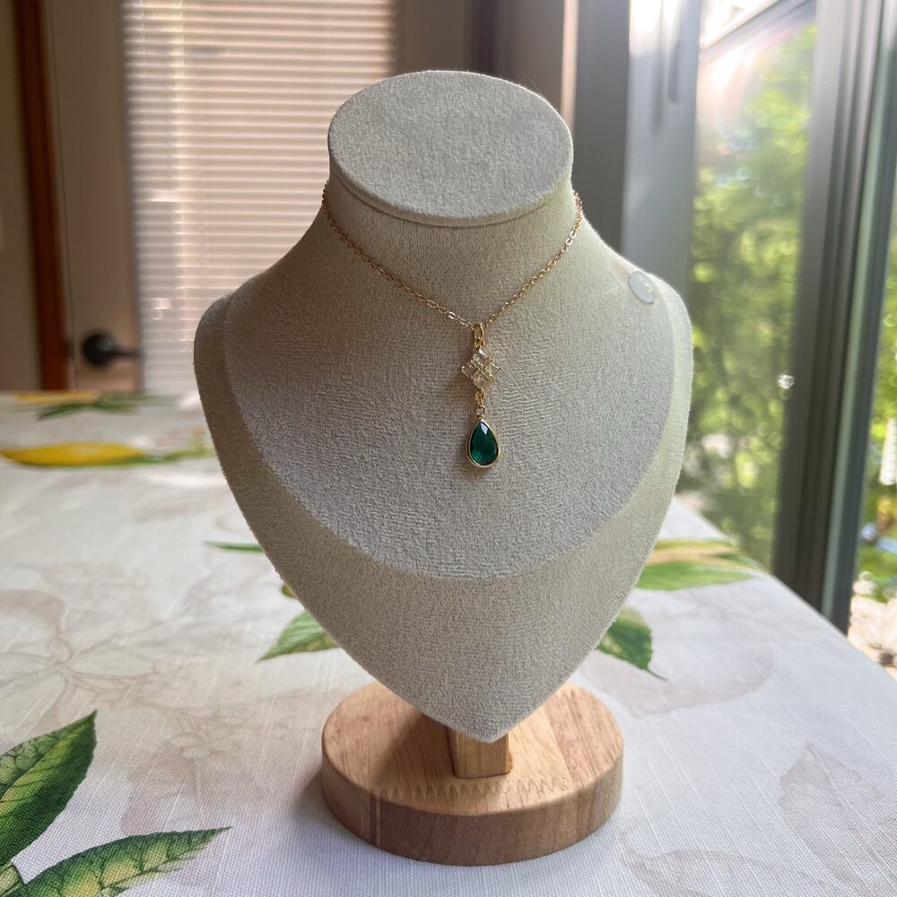 Emerald Crystal Glass Diamond Square Shape Romantic Art Deco Necklace